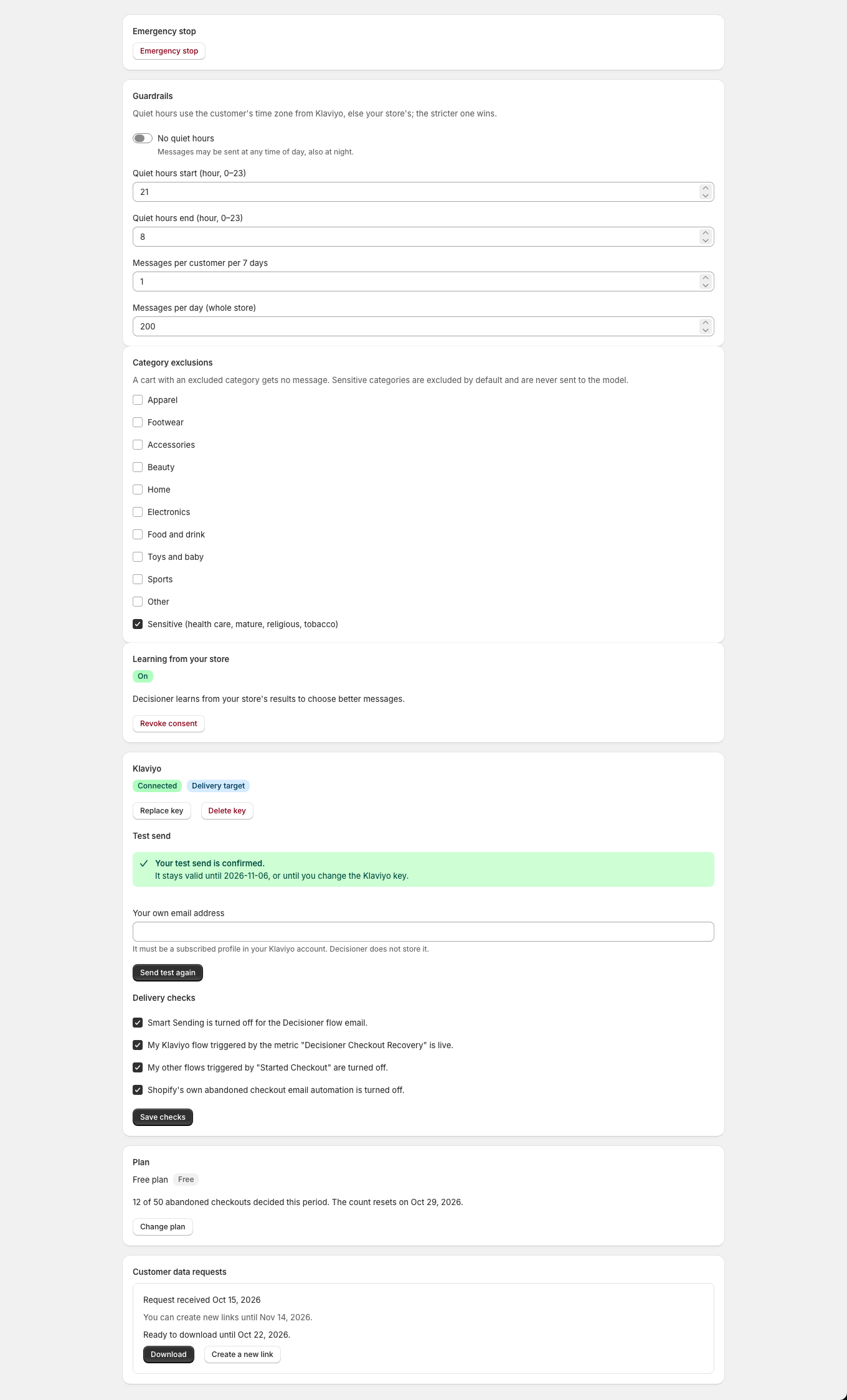 When a customer data request is ready, Settings offers a download and a way to create a new link before the deadline.